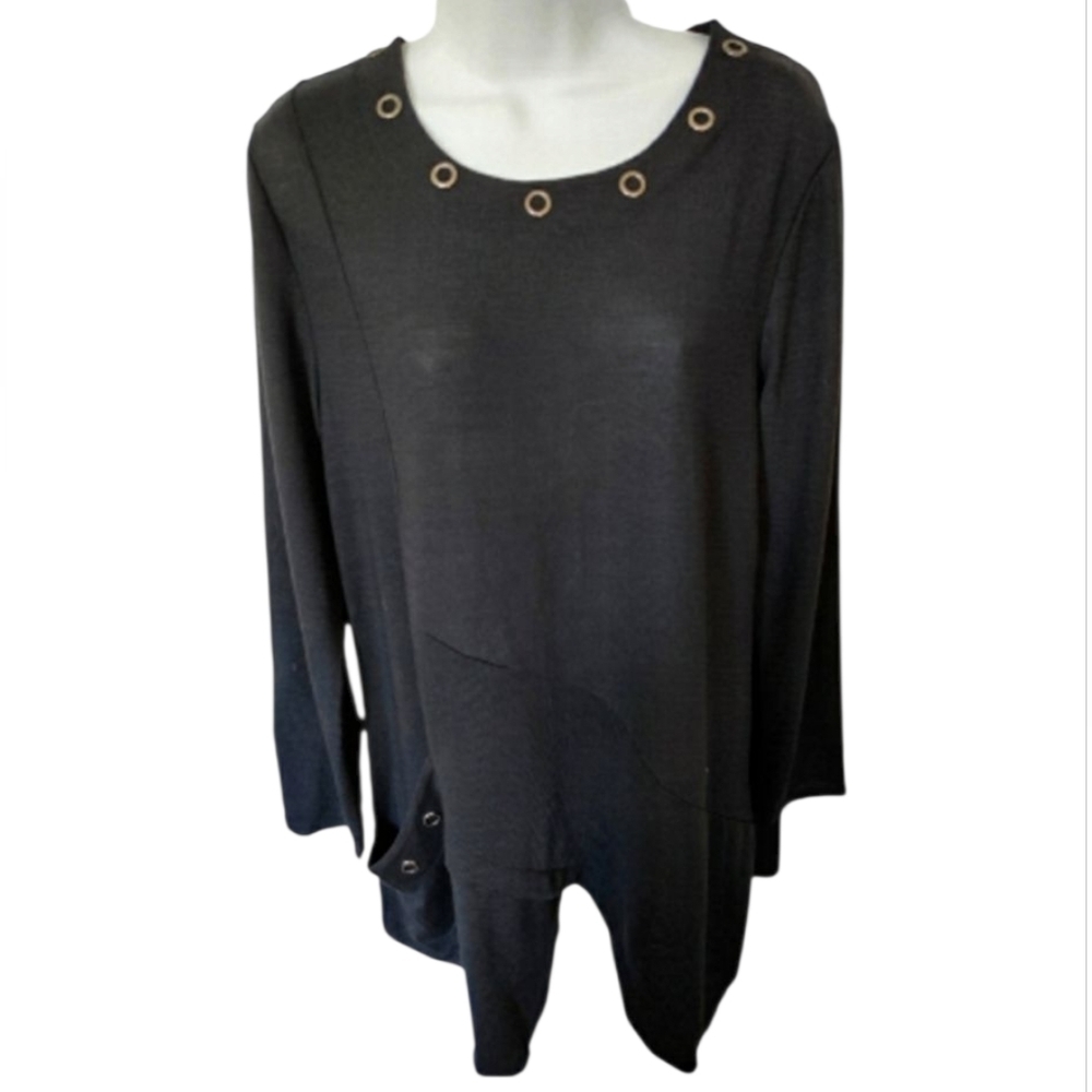 DOMANI Cotton Blend 3/4 Sleeve Crew Neck Black Tunic Top Size Med NWT